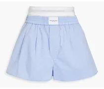 Layered paisley-print cotton-chambray shorts - Blue