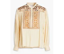 Bettina embroidered crepe blouse - Neutral