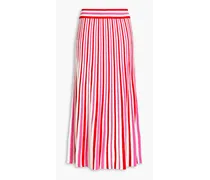 Striped ribbed-knit midi skirt - White