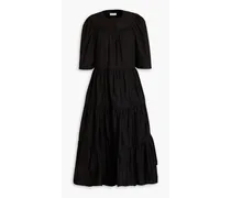 Tiered gathered cotton-poplin midi dress - Black