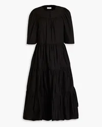 Rosetta Getty Tiered gathered cotton-poplin midi dress - Black Black