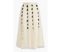 Layered embellished point d'esprit and tulle midi skirt - White