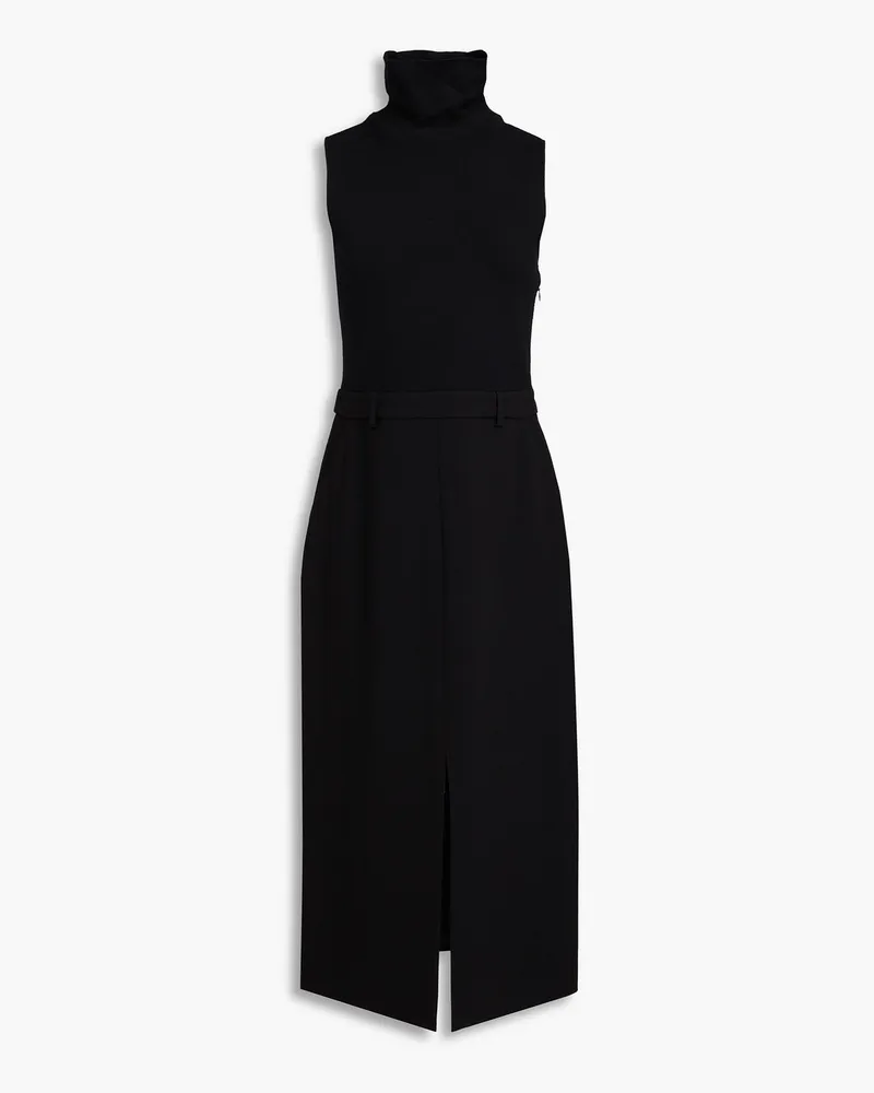 Theory Merino wool-blend-paneled crepe midi turtleneck dress - Black Black