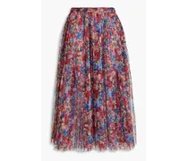 Pleated floral-print tulle midi skirt - Blue
