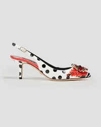 Dolce & Gabbana Embellished printed patent-leather slingback pumps - White White