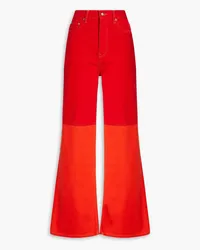 Ganni Two-tone high-rise straight-leg jeans - Red Red