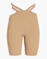 Dion Lee Cutout ribbed-knit shorts - Brown Brown