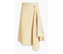 Draped cotton-blend twill midi wrap skirt - Neutral