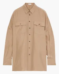 Brunello Cucinelli Bead-embellished silk crepe de chine shirt - Neutral Neutral