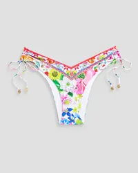 Camilla Crystal-embellished printed low-rise bikini briefs - White White