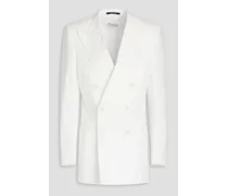 Double-breasted cotton-twill blazer - White