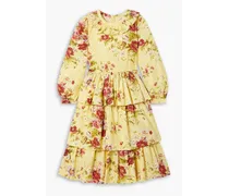 Laura Ashley Welsh tiered floral-print cotton-poplin dress - Yellow