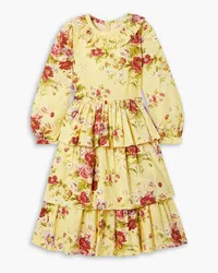 BATSHEVA Laura Ashley Welsh tiered floral-print cotton-poplin dress - Yellow Yellow