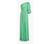 One-shoulder satin-jacquard gown - Green