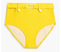 The Annie belted ribbed high-rise bikini briefs - Yellow