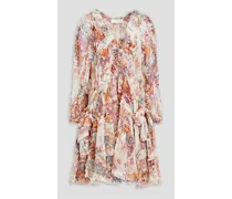 Ruffled floral-print silk-crepon mini dress - Multicolor