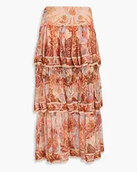 Zimmermann Tiered printed silk-crepon midi skirt - Red Red