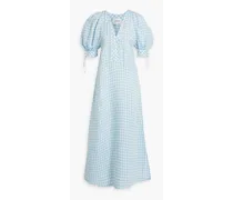 Garden gingham linen-blend maxi dress - Blue