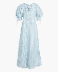 SLEEPER Garden gingham linen-blend maxi dress - Blue Blue