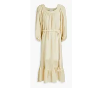 Gathered linen-blend gauze dress - Neutral