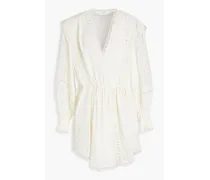 Cassie wrap-effect guipure lace-paneled crepe mini dress - White