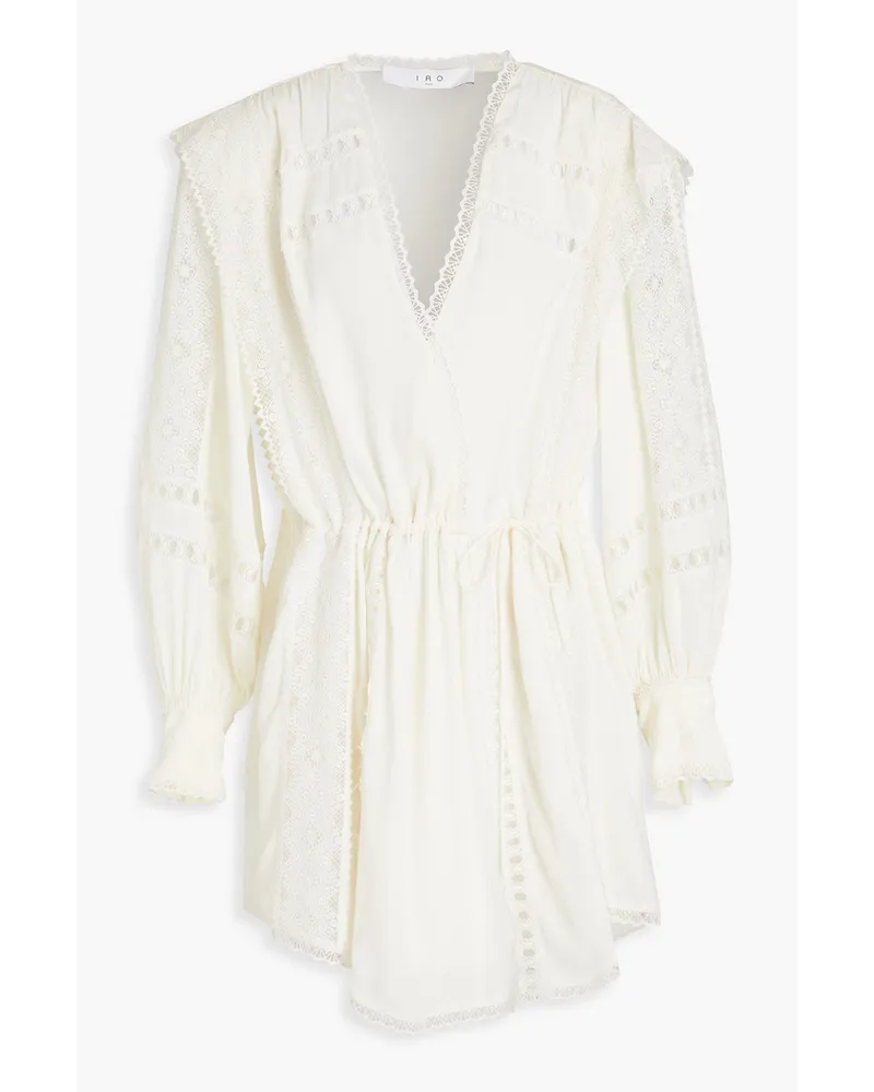 Cassie wrap-effect guipure lace-paneled crepe mini dress - White