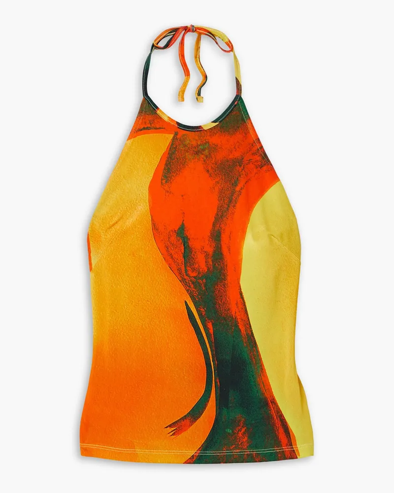 Louisa Ballou Printed stretch-jersey halterneck tank - Orange Orange