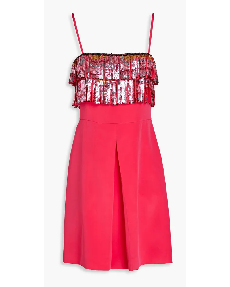 Embellished pleated silk mini dress - Pink