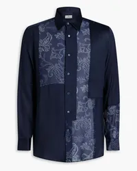 Etro Patchwork printed silk-georgette and satin shirt - Blue Blue