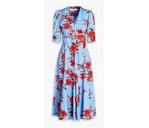 Floral-print cotton-blend poplin midi dress - Blue
