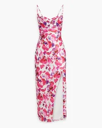 NICHOLAS Bella draped floral-print satin-crepe midi dress - Pink Pink