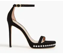 Faux pearl-embellished suede sandals - Black