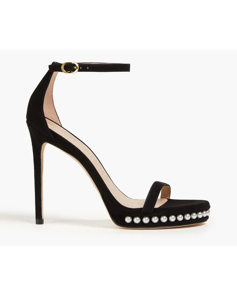 Stuart Weitzman Faux pearl-embellished suede sandals - Black Black