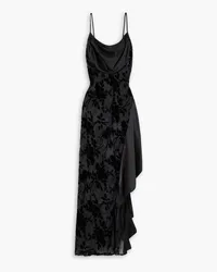 Rodarte Asymmetric draped ruffled satin and devoré-velvet midi dress - Black Black