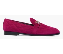 TOD'S Double T embellished quilted suede loafers - Pink Pink