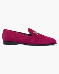 TOD'S Double T embellished quilted suede loafers - Pink Pink