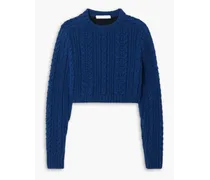 Cropped cable-knit wool sweater - Blue
