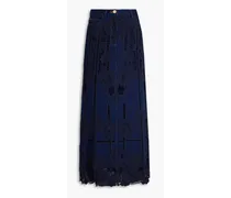Lace-trimmed denim maxi skirt - Blue