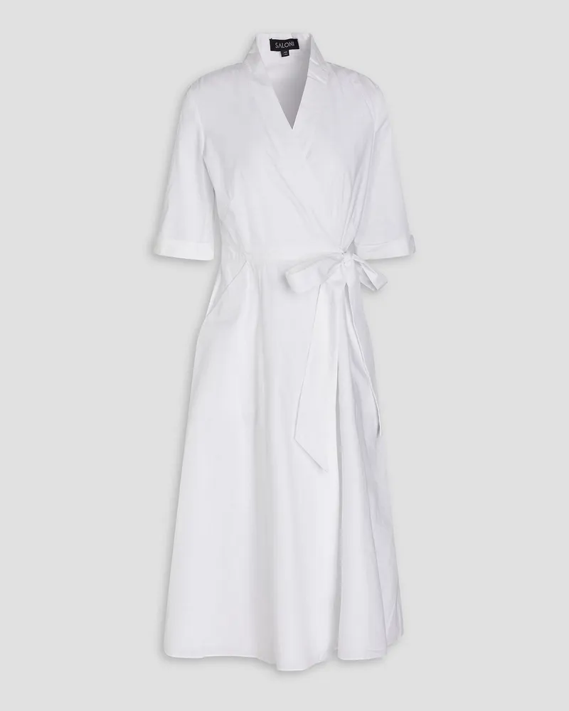 Saloni Mae cotton-poplin midi wrap dress - White White