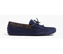 Fringed suede and denim driving shoes - Blue