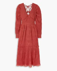 Sea Pasha pleated smocked crepe midi dress - Red Red