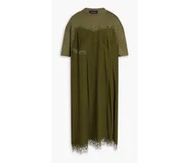 Lace-trimmed crepon-paneled cotton-jersey midi dress - Green