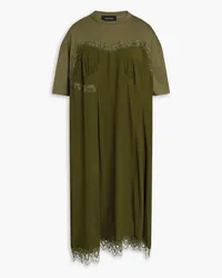 Simone Rocha Lace-trimmed crepon-paneled cotton-jersey midi dress - Green Green