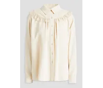 Macramé-trimmed crepe shirt - White