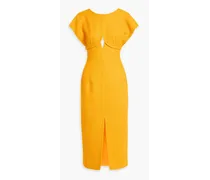 Cutout wool-blend tweed midi dress - Yellow