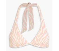 Palermo zebra-print stretch-jacquard halterneck bikini top - Animal print