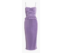 Brisha ruffled plissé-satin midi dress - Purple