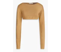 Cropped knitted sweater - Brown