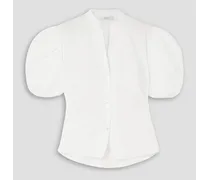 Pleated cutout cotton-poplin blouse - White