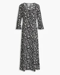 Ganni Floral-print crepe midi shirt dress - Black Black